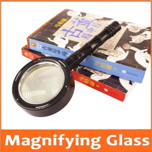 10X 75mm Black Handle LED Illuminated Educational Magnifier Handheld 10 Times Magnifying Glass Loupe for Children Old Man