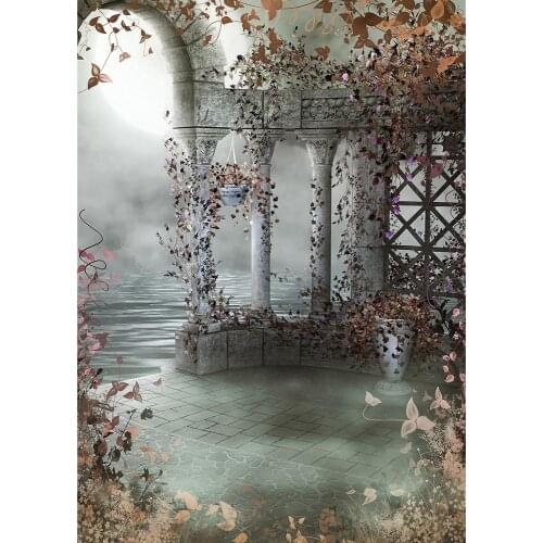 Vintage Arch Pillars Full Moon Leaves Photography Background Vinyl Backdrop for Baby Children Halloween Photoshoot Fond Photo