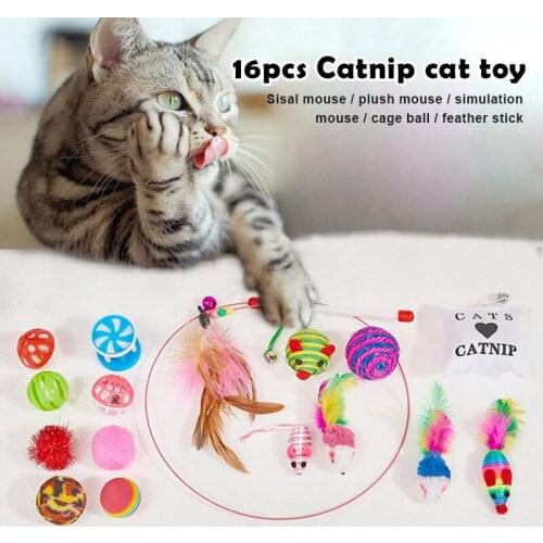 16pcs Retractable Cat Wand Toy Set Colorful Cat Teaser with Feather Head Replacement & Bell Cat Stick Supply for Kitten XH8Z