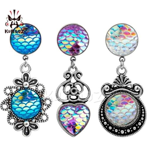 KUBOOZ Ear Piercing Gauges Body Jewelry Fish Scales Stainless Steel Dangle Tunnels Plugs Earrings Fashion Stretching 10PCS/Lot