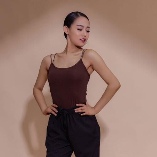 2020 New Latin Dance Tops Sexy Sling Backless Bottoming Top Standard Ballroom Dance Women Practice Tops With Chest Pad DL6353