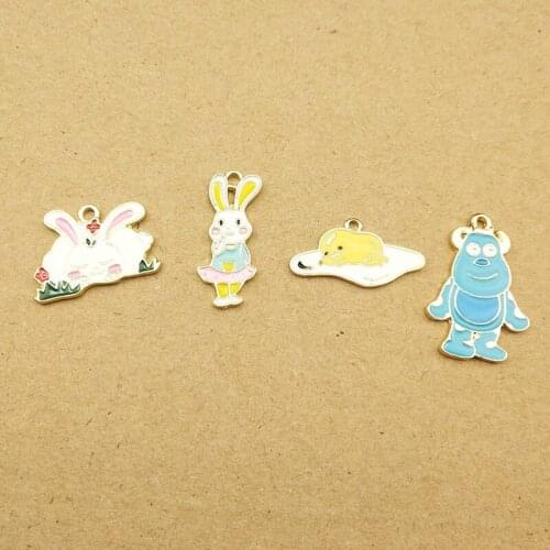 10pcs Cartoon Animals Enamel Alloy Charms Cow Rabbit Metal Pendants Fit DIY Jewelry Accessories Earrings Necklace Ornament YZ581
