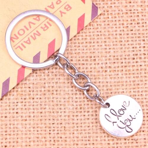 20pcs New Fashion Keychain 20mm circle plates I love you Pendants DIY Men Jewelry Car Key Chain Ring Holder Souvenir For Gift