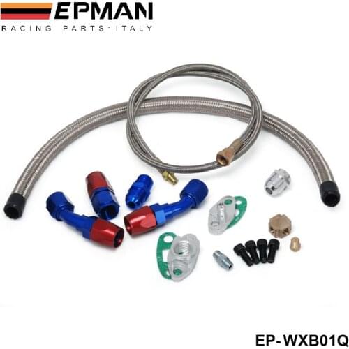 36" 4-AN 1/8 NPT OIL FEED FITTING LINE+17" 10 AN TURBO OIL RETURN DRAIN LINE KIT EP-WXB01Q