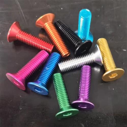 10pcs Aluminum Flat Screws M4 M5 M6 Flat Hex Socket Countersunk head Screws Bolts Anodized Color