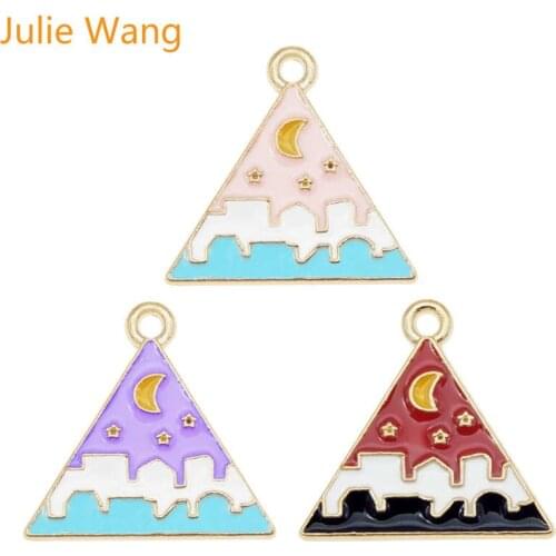 Julie Wang 6PCS Enamel Triangle Charms Alloy Village Under The Night Gold Tone Necklace Bracelet Jewelry Making Accessory
