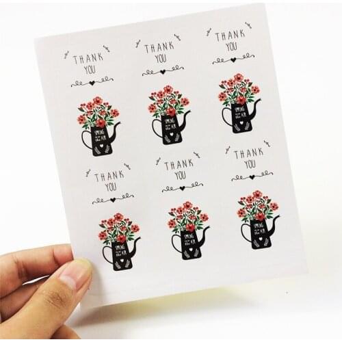 600 Pcs/lot Vintage Flower Kettle "Thank You" White Kraft Paper Seal Sticker For Baking DIY Package Decoration Label Stickers