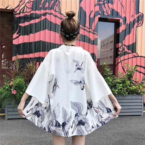 Asia Kimono Yukata Women Harakuju Vintage Cartoon Print Kimono Cardigan Sunscreen Outerwear Travel Thin Holiday Cosplay Costume