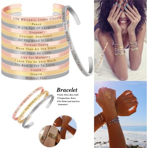 Trendy Jewelry Inspirational Quotes Hand Stamped Cuff Bangle Mantra Bracelet Teen Girls Birthday Gift Graduation Present
