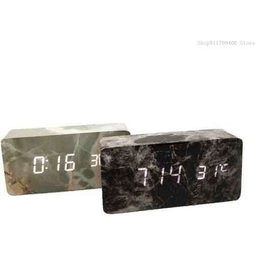 Alarm clock rectangular marble digital wooden LED temperature alarm clock wooden retro luminous clock interior decoration