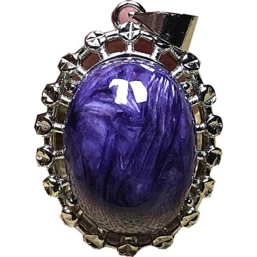 16x12mm Natural Purple Charoite Necklace Pendant For Woman Lady Man Love Crystal Stone Oval Beads Silver Gemstone Jewelry AAAAA