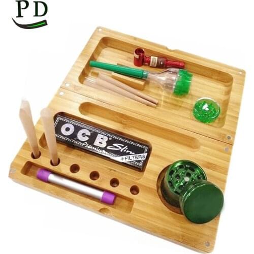 8.7''x4.7'' Bamboo Wooden Rolling Trays Folding Magnetic Herb Tobacco Weed Smoking Tray Joint Paper Multipurpose Grinding Table