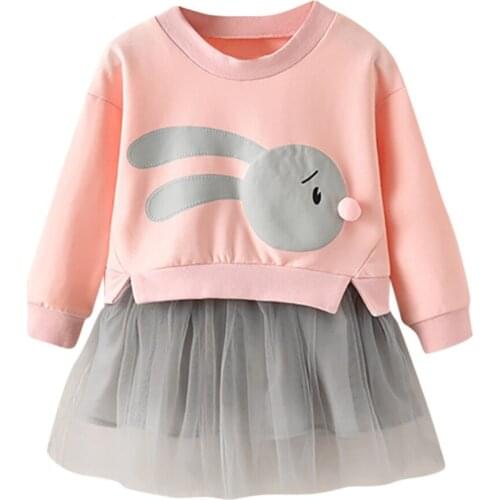 Autumn Spring Girls Rabbit sweater Mesh Dress Girls Birthday Party Cute Princess Dress Children Costume For 1 2 3 4 5T