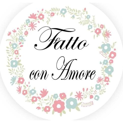DouxArt 100pcs 40mm Fatto con Amore Stickers Seals Garland Wedding Decoration Communion Handmade Stickers Label A024
