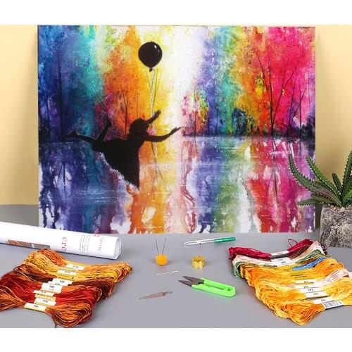 Natural Scenery Rainbow Dreams Printed Canvas 11CT Cross-Stitch DIY Embroidery Patterns DMC Threads Handmade Knitting Gift