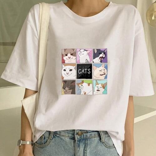 Graphic T Shirts for Women Short Sleeve Cat Print Vintage Clothing Fashion Kawaii Clothes Tshirts Harajuku Tops Summer Plus Size