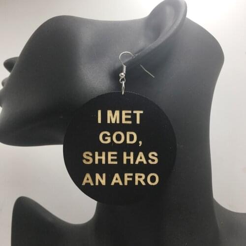 Engraving I Met God Wooden Earrings