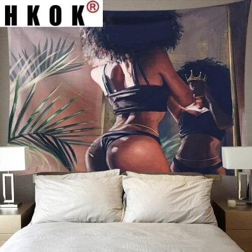 HKOK Fashion African Women Tapestry Wall Hanging Mural Background Wall Rugs Beach Towel Fabric Blanket Dorm Living Home Decor