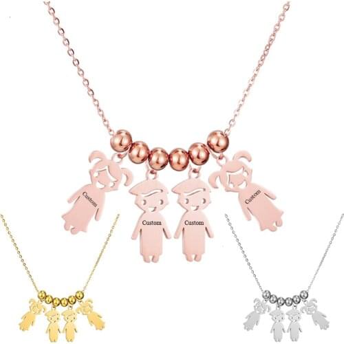 Customized Double Boys Girls Necklace Personalized Steel Chain Choker for Women Jewelry Love Family Member Kid Son Birthday Gift