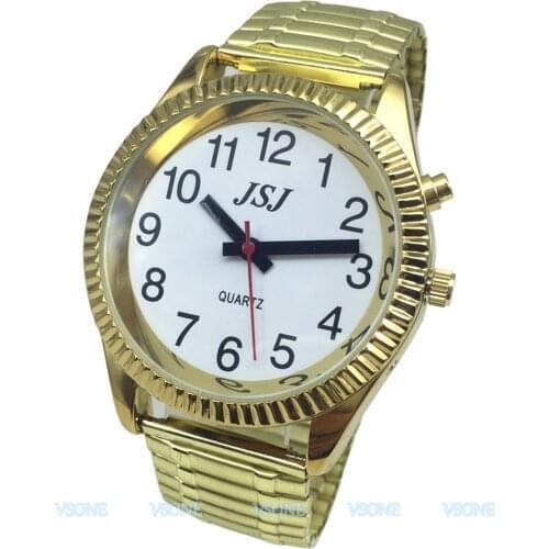 Golden Color Italian Talking Watch with Alarm,White Dial, Expanding Bracelet B4-G202W-TI