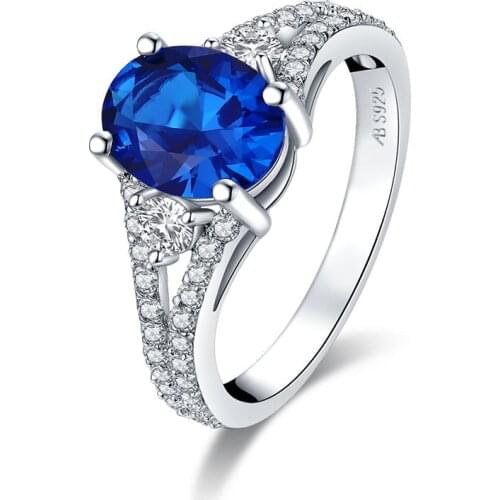 Trendy 100% 925 Sterling Silver Created Oval Sapphire Gemstone Enniversary Rings For Women Exquisite Party Jewelry Fine Jewelry