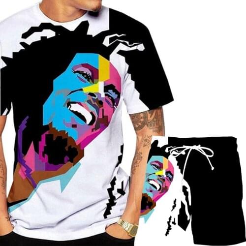 Summer men and women casual short-sleeved shorts Bob Marley 3D printing singer Harajuku hedging T-shirt outdoor sports suit