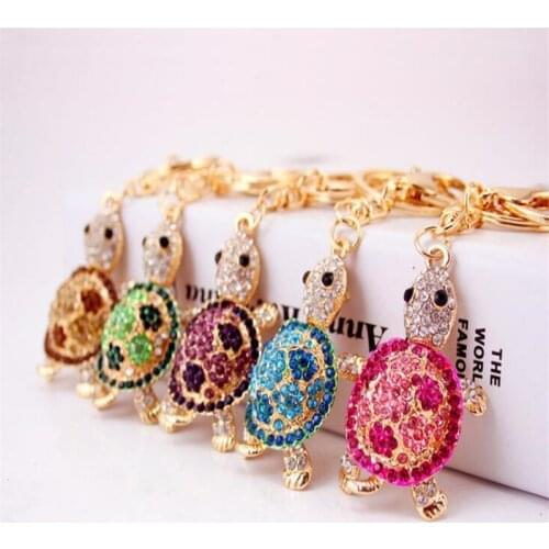 Cute Crystal Rhinestone Tortoise Keyrings Key Chains Holder For Car Purse Bag Pendant Keychains B095