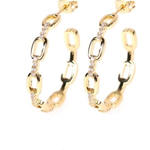 Fashion C-shaped chain earrings hollow inlaid crystals hip hop exaggerated personality earrings ladies jewelry gifts