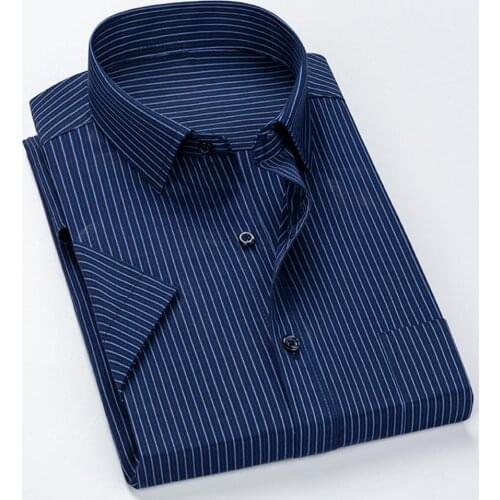 2021 Mens Shirt Striped Anti-wrinkle Social Anti-wrinkle Men Shirt Chest Pocket Regular-fit Button-down Collar Casual Shirts