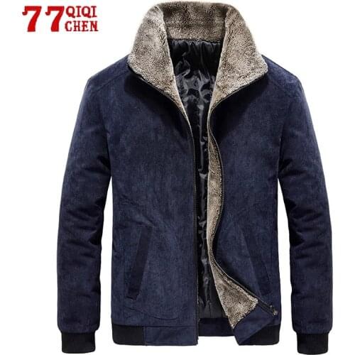 Winter Jacket Men Corduroy Parkas Coat Oversized Fur Collar Thicken Warm Streetwear Brand Casual Fleece Jacket Man Size 6XL