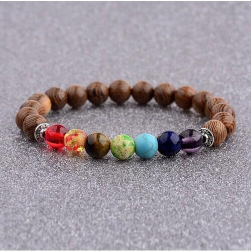 7 Chakra Prayer Natural Wood Bracelet Men Ethinc Meditation Buddha&Elephant Yoga Bracelet For Women WABJ002