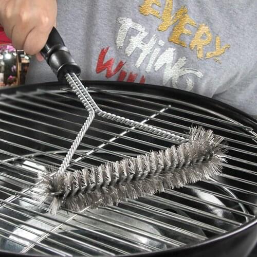 BBQ Grill Barbecue Kit Cleaning Brush Stainless Steel Cooking Tools Wire Bristles Triangle Cleaning Brushes Kitchen Accessories