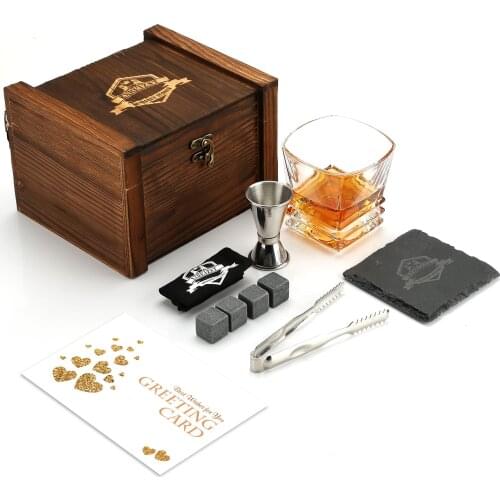 Whiskey Stones and Glass Gift Box Set - Granite Chilling Rocks, Best Drinking for Men Dad Husband Birthday Party Holiday Present