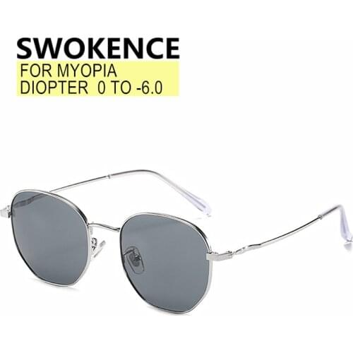 SWOKENCE Nearsighted Sunglasses Men Women Alloy Frame Myopia Prescription Glasses With Dioptre UV400 Polarized Optional SA07