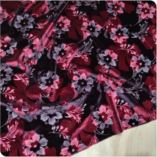 1 Meter Dark Red Flower Autumn Korea Imports Elastic Embossed Velvet Cloth Cheongsam Dress Clothing Fabric 5
