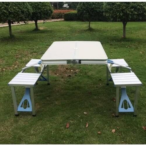 Portable Outdoor Folding Tables and Chairs One - Piece Set 4-Person Garden Table Camping Barbecue Table Occasional Table Dining