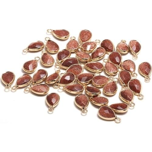 Natural Stone Pendants Drop Shape in Section Semi-precious Stone Edging Necklace Pendant for DIY Jewelry Making Size 10x14 mm