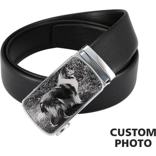 Customized Dog Photo Belts Fashion Photo Men Belts Automatic Buckle Belt Luxury Cowskin Leather Man 110CM Male Metal Best Gifts