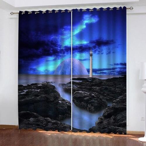 Luxury Blackout 3D Window Curtain For Living Room blue scenery curtains modern living room curtains