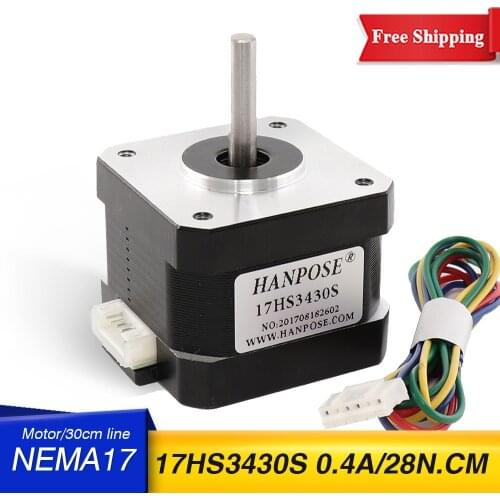 Free Shipping 1PCS Nema17 Stepper Motor 17HS3430S 0.4A 28N.CM 1.8 degrees 42x34mm 42BYGH Series motor for CNC XYZ 3D Printer