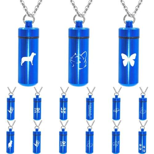 Blue 25 styles Memorial Pet Ashes Keepsake Capsule Bottle Cylinder Pendant Cremation Ashes Necklace Metal Jewelry 2020 New