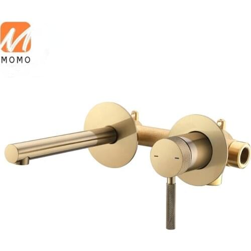 Brass brushed gold hidden wall mounted concealed 2 hole basin taps bathroom faucet