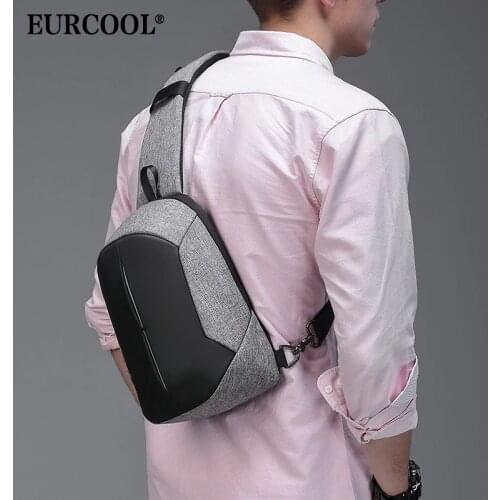 EURCOOL NEW Fashion Men 9.7" iPad Crossbody Bag Waterproof Multifunction USB Charging Short Trip Shoulder Bag n1902