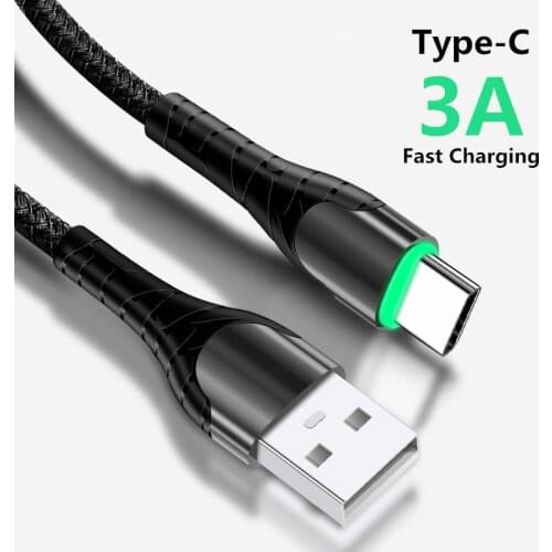 LED 3A Type C Cable For Huawei P40 Mate 30 Xiaomi Redmi Fast Charge Phone Charging USB C Cable For Samsung S20 Type C Data Line