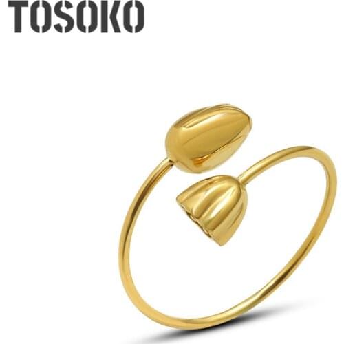TOSOKO Stainless Steel Jewelry Lotus Flower Ring Womens Simple Fashion Ring BSA208