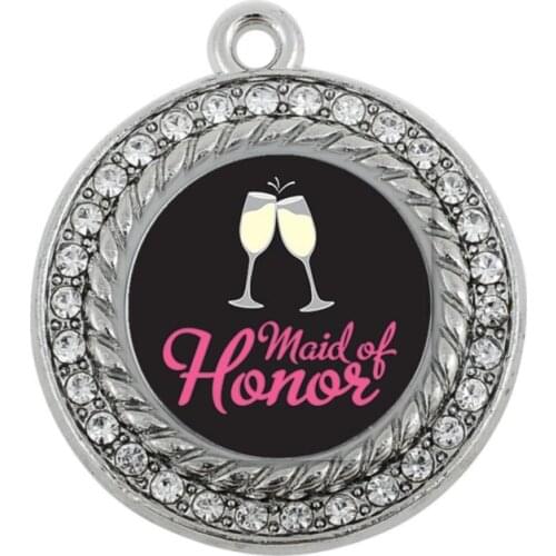 MAID OF HONOR CIRCLE CHARM antique silver plated jewelry
