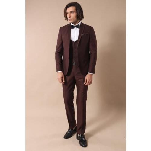 Removable Lapel Vested Burgundy Tuxedo Wessi