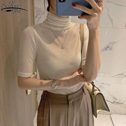 New Short Sleeve Summer Top Shirts Female Knitted White Blouse Femme Office Lady Solid Shirt Casual Blouses Women Blusas 12874