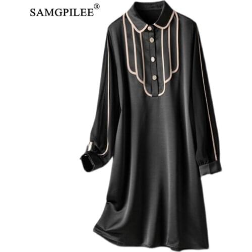 Korean Style 2021 New Fashion Women Clothing Office Lady A-line Solid Full Sleeve Knee-length Ruffled Collar Summer Dress Woman