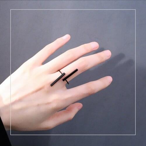 New Creative Simple Double Metal Strips Geometric Open Ring For Women Copper Material Adjustable Ring Black Silver Tail Ring